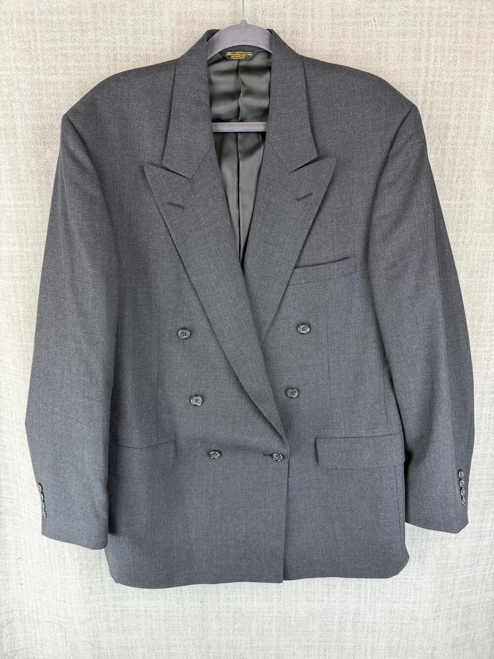 PalmBeach Suit Jacket Mens 46 Gray Double-Breasted Peak Lapel Wool Polyester